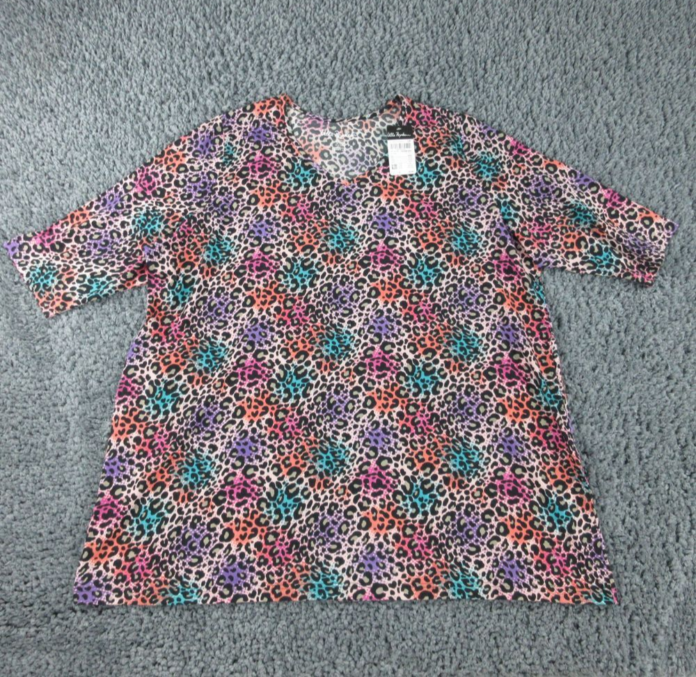 Ulla Popken Shirt Womens 28/30 Black Animal Print Pockets Pullover V-Neck NWT